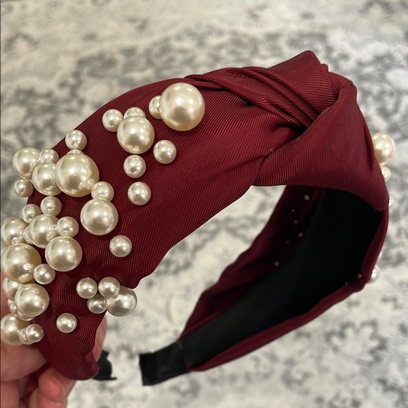 Michelle McDowell Accessories - Michelle McDowell Elegant Pearl-Embellished Headband in Burgundy- brand new!